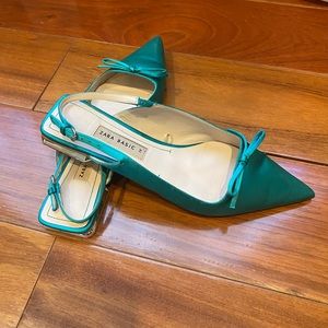 Zara Satin slide/flats - beautiful teal lagoon color 🤍